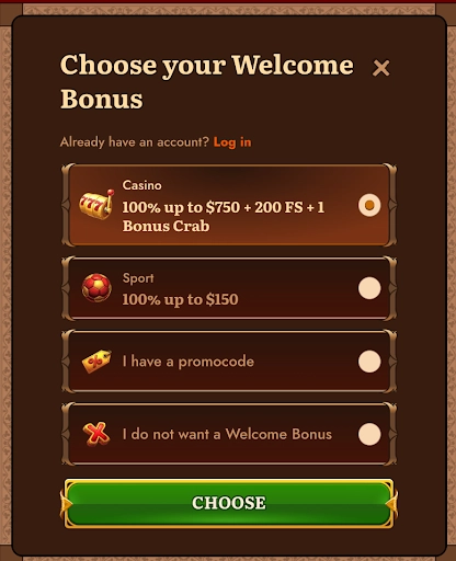 Choose your welcome bonus at Wild Robin Casino Wild Robin Casino registration procedure